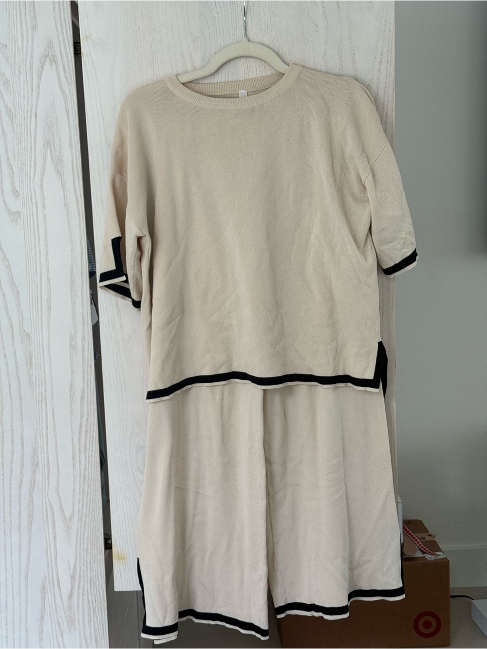 Womens Cream Sweat Set with Black Trim
